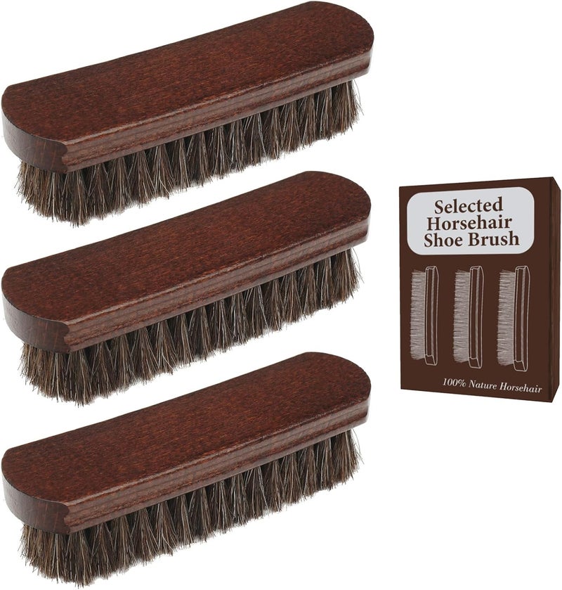 Lyssra Professional 100% Horsehair Shoe Brush Premium Horsehair Dauber Applicators for Leather Shoes, Boots, Coats & Purses, Curved Handle for Comfortable Grip, Perfect for Leather Shine & Polish (3) - Image 1